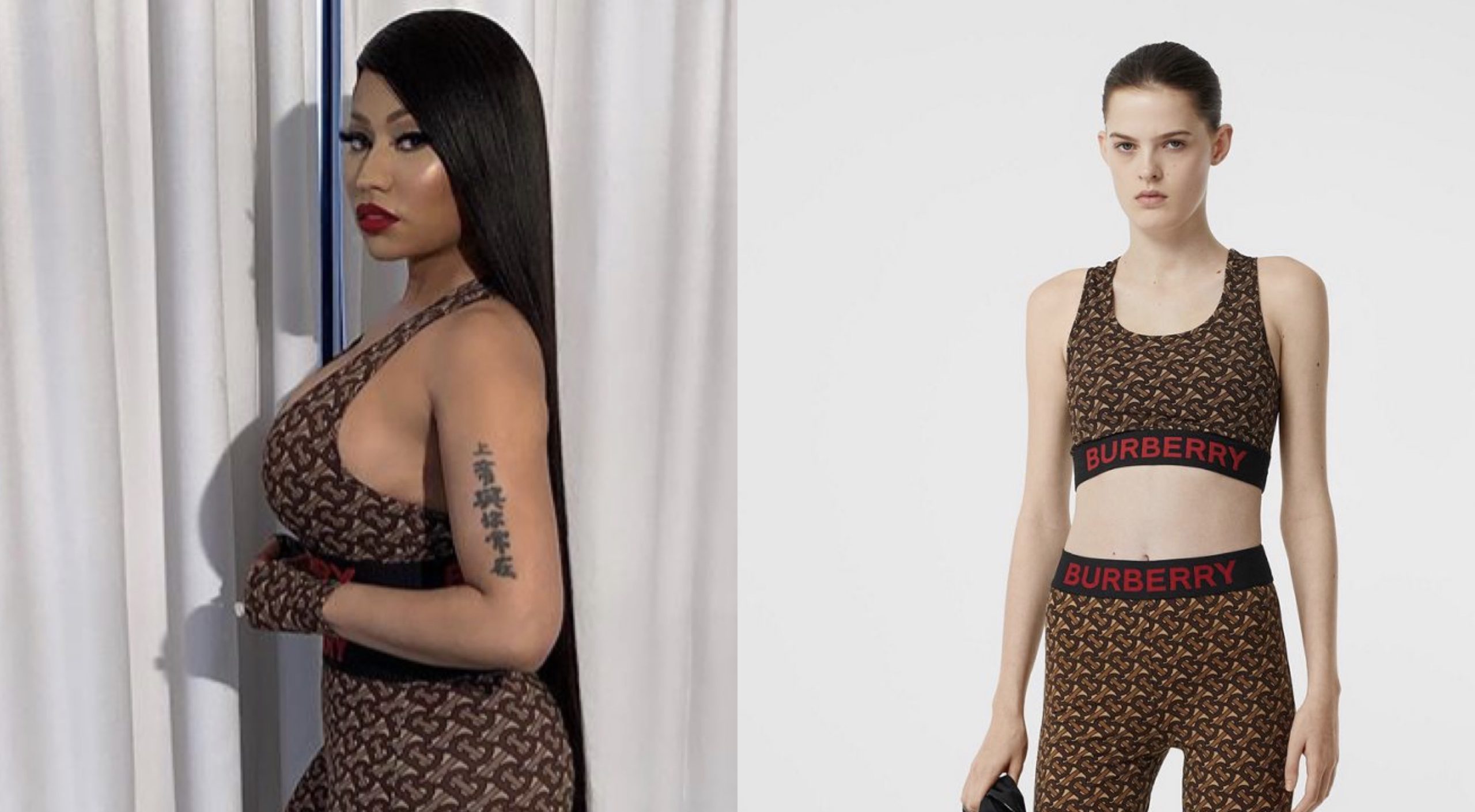 Baller Alert’s Hit or Miss: Nicki Minaj In Burberry Monogram Print Stretch Jersey Crop Top and Leggings