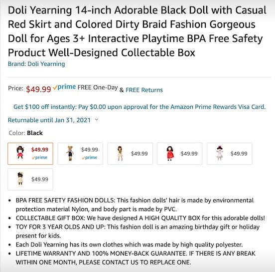 Amazon Sells Doll With Racist Description