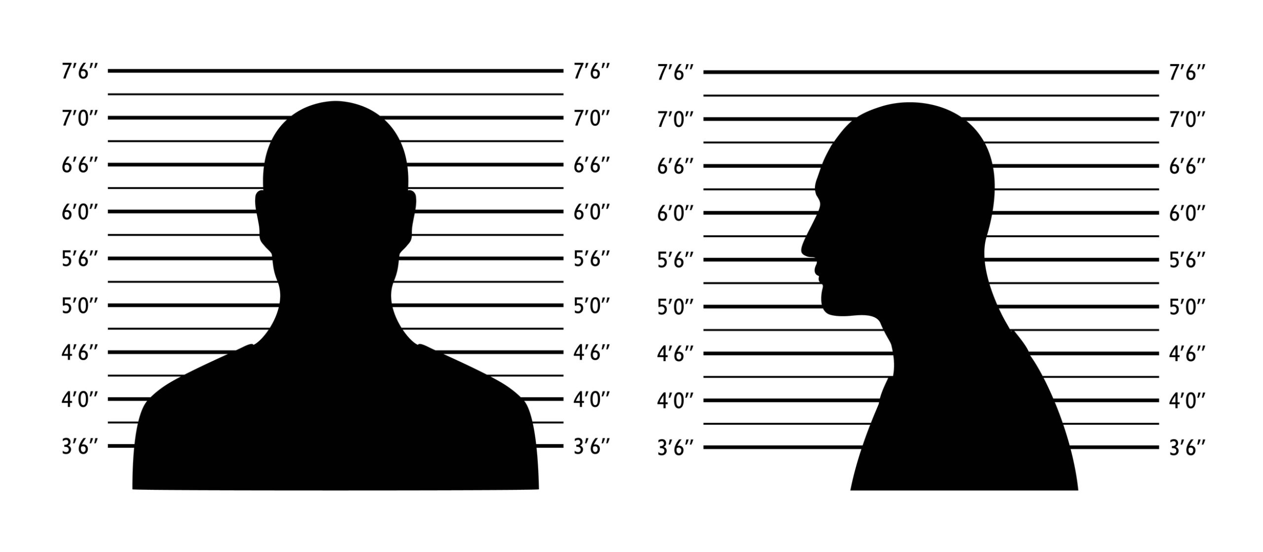 Police lineup. Mugshot background with silhouette men