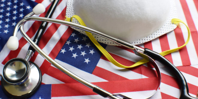N95 Respirator With Stethoscope On American Flags High Quality