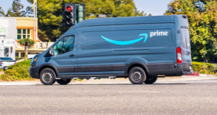Amazon van making deliveries