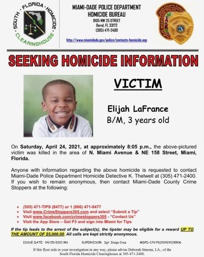 3-year-old shot in miami, Elijah LaFrance