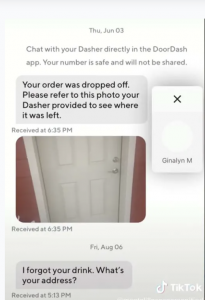 Alleged text conversation between Span and DoorDash driver.