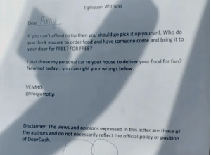DoorDash driver's note to customer.