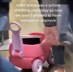 Students at Idaho school district carrying books in children's toys.
