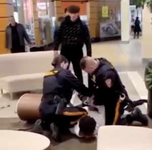 Black teen and Black teen get into mall fight, where only Black teen is seen being arrested in video.