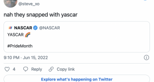 Twitter Reacts To Nascar Celebrating Pride Month With “YASCAR” Merch