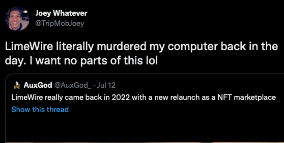 Twitter Reacts To Limewire Making a Comeback As An NFT Marketplace
