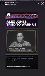 Kyrie Irving Shares 2002 Video Of Conspiracy Theorist Alex Jones On His Instagram Story