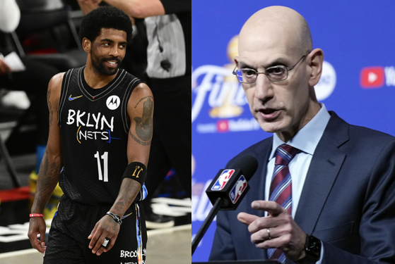 Kyrie Irving and Adam Silver - Baller Alert NBA Commissioner Adam Silver Says Kyrie Irving Should be Suspeneded, But He Has "No Doubt" That He is Not Antisemitic