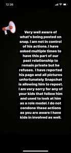 The mother of Brown's children, Chelsie Kyriss, issued a statement on Instagram, claiming to be "very well aware" of the post.