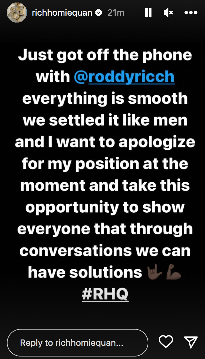 Rich Homie Quan Apologizes to Roddy Ricch