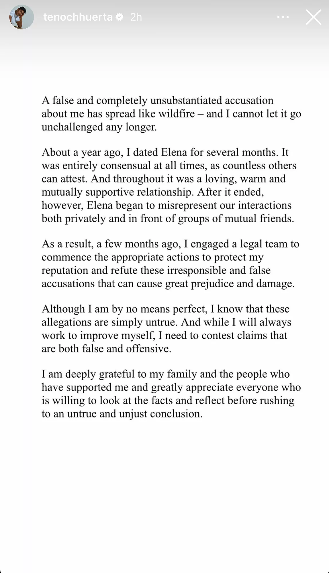 Tenoch Huerta IG statement