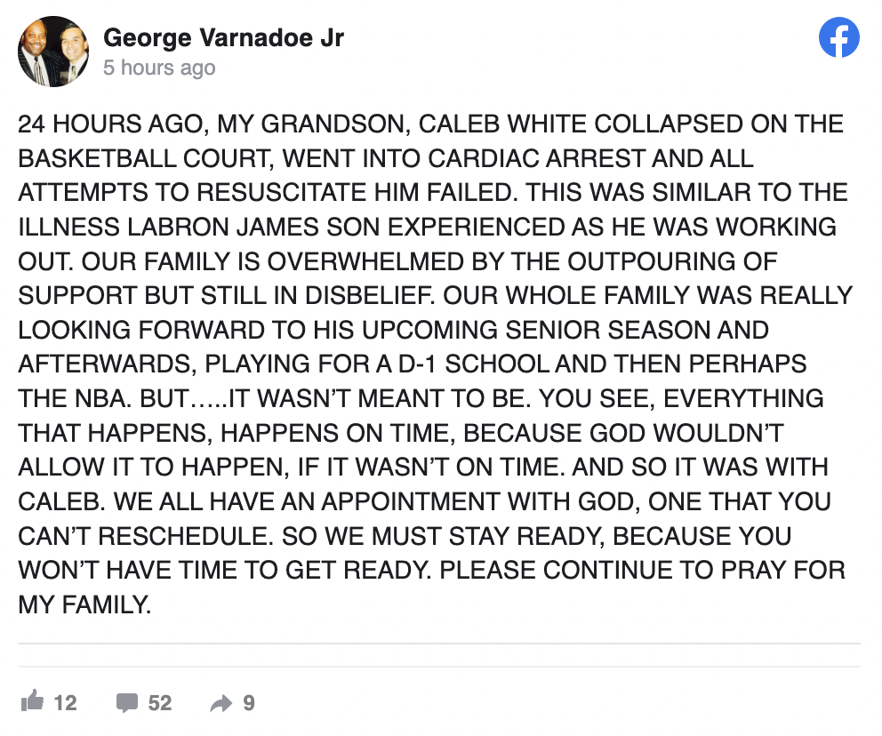 Caleb White grandfather Facebook post