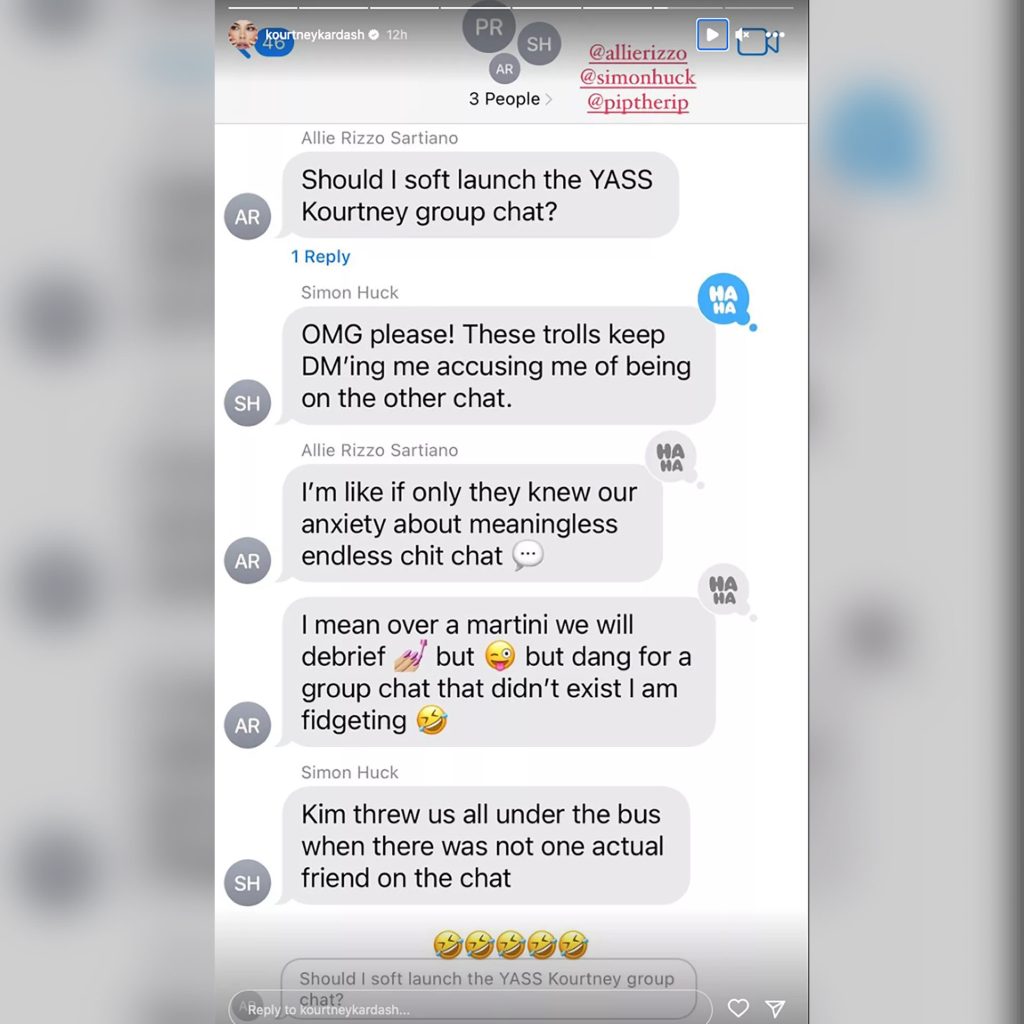 Kourtney Kardashian Posts Texts from Friends Saying They Aren't in 'Not Kourtney' Group Chat