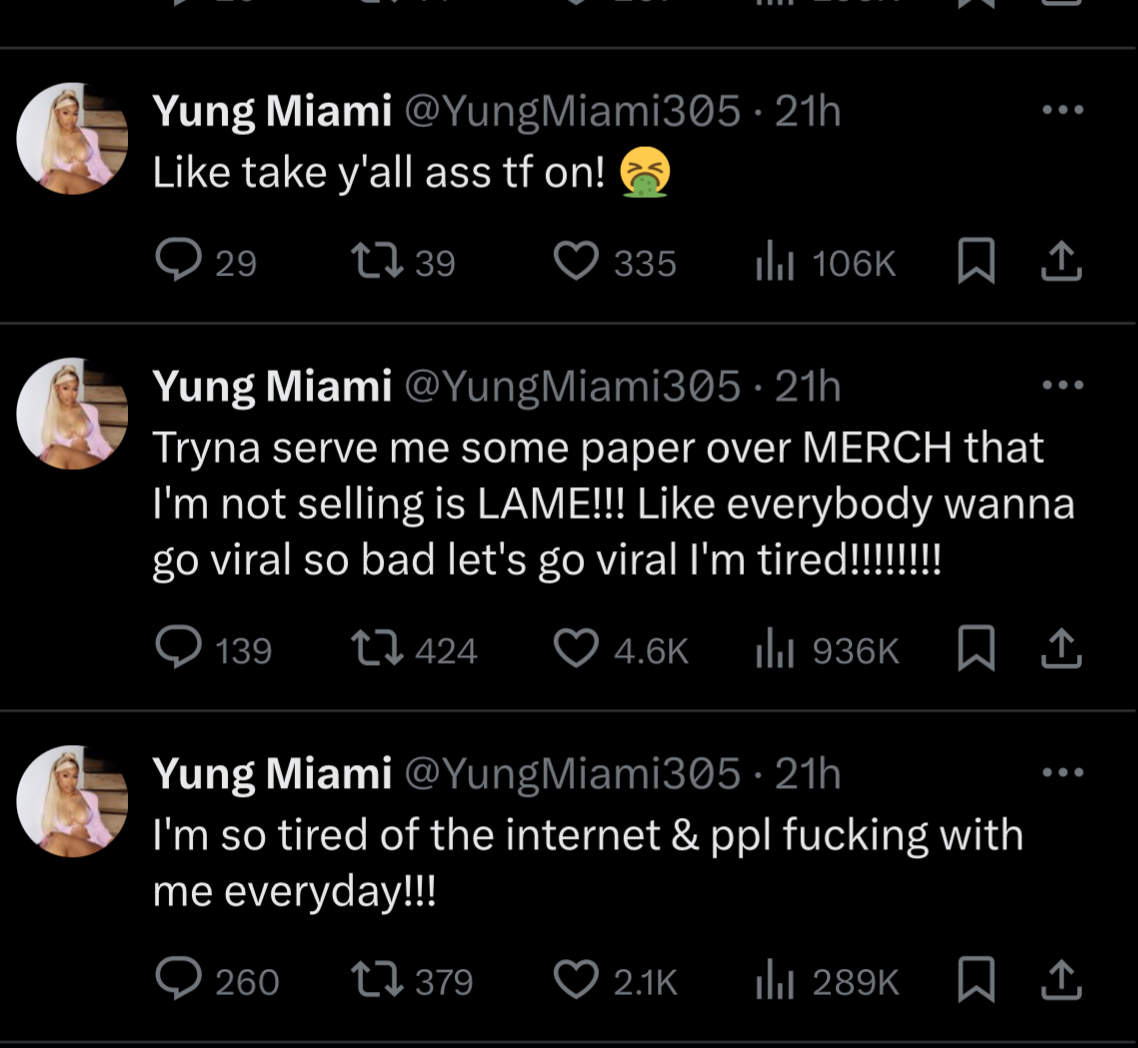 yung miami tweets about being served lawsuit at houston event