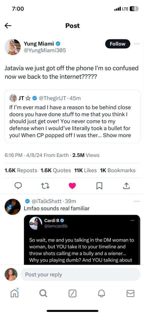 jt vs yung miami tweets