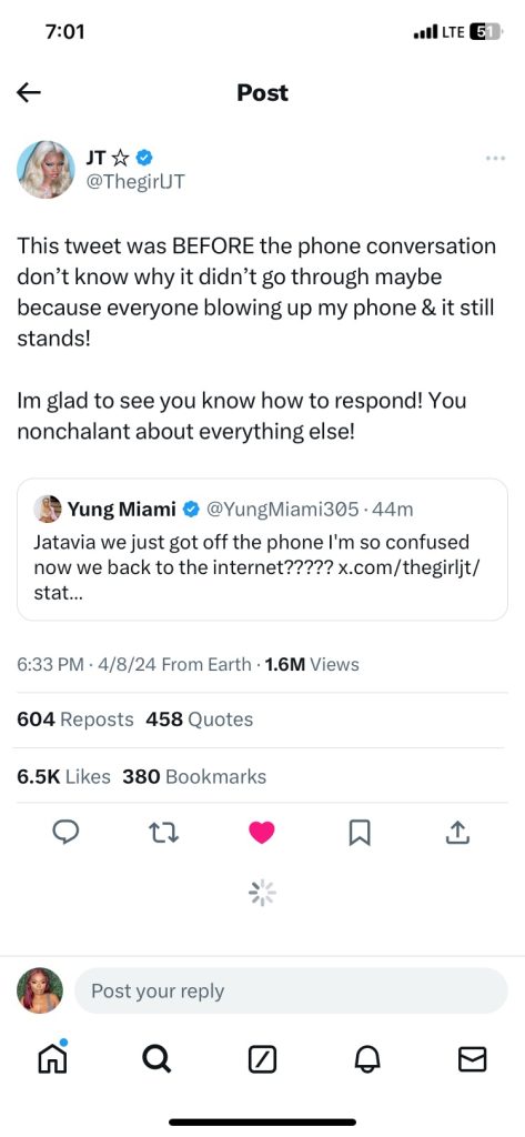 jt vs yung miami tweets