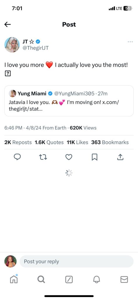 jt vs yung miami tweets