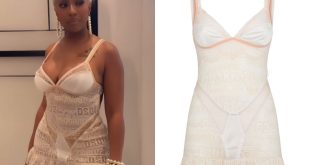 Ballerific Fashion: Yung Miami Announces New Single In DSquared Paneled Logo Jacquard Panelled Lace Minidress