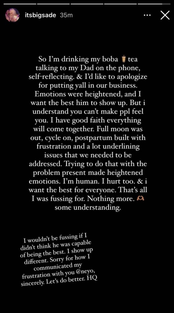 Sade Bagnerise apology to Ne-Yo