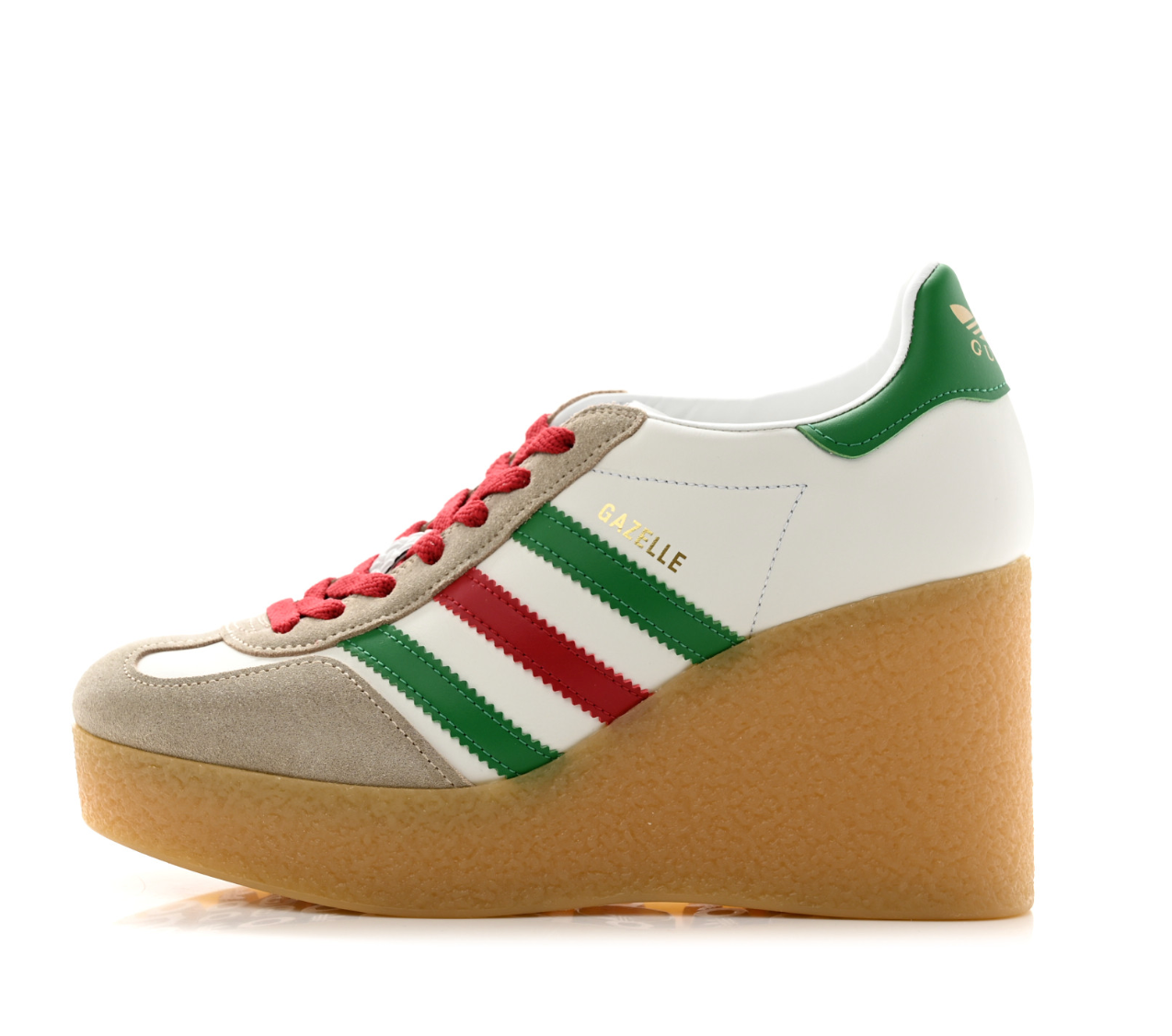 GUCCI X ADIDAS Suede Madeira Gazelle Wedge Sneakers 37.5 Oatmeal White New Shamarock Hibiscus Red (resale market - $850) 