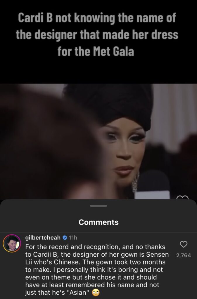 Vogue's former managing director Gilbert Cheah's comment on Cardi B