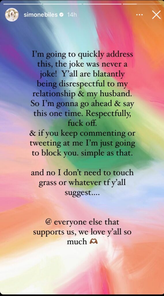 Simone Biles IG story