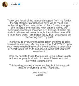 Cassie Thanks Fans for Support Amid Domestic Violence Awareness