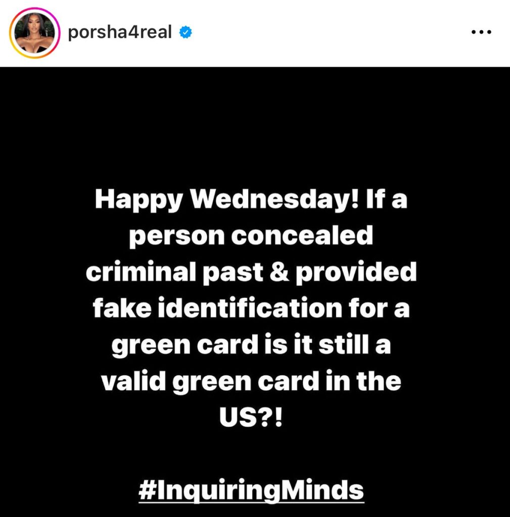 Porsha Williams IG post