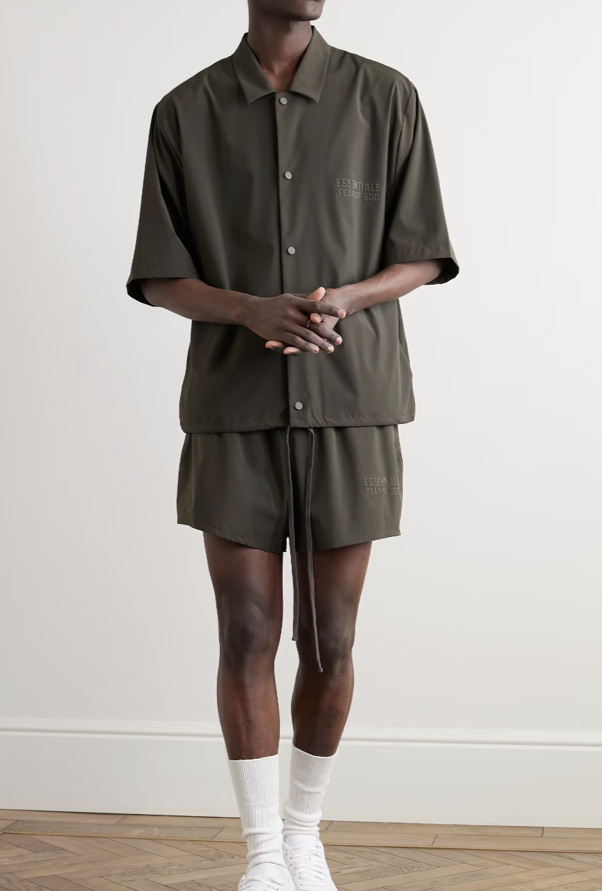FEAR OF GOD ESSENTIALS Straight-Leg Logo-Appliquéd Stretch-Shell Drawstring Shorts