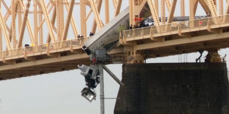 louisville-bridge-truck - Baller Alert Dramatic Rescue Video Shown in Court: Woman Saved from Dangling Semi-Truck on Louisville Bridge