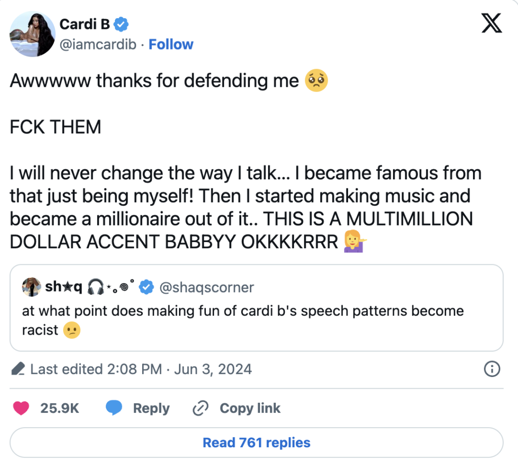 Cardi Tweet