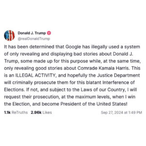 trump social media post about google 