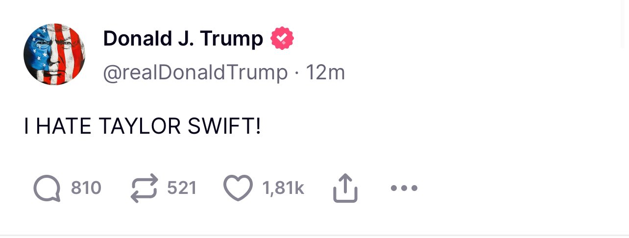 Trump Declares Hatred for Taylor Swift After Her Endorsement of Kamala Harris: "I HATE TAYLOR SWIFT!"