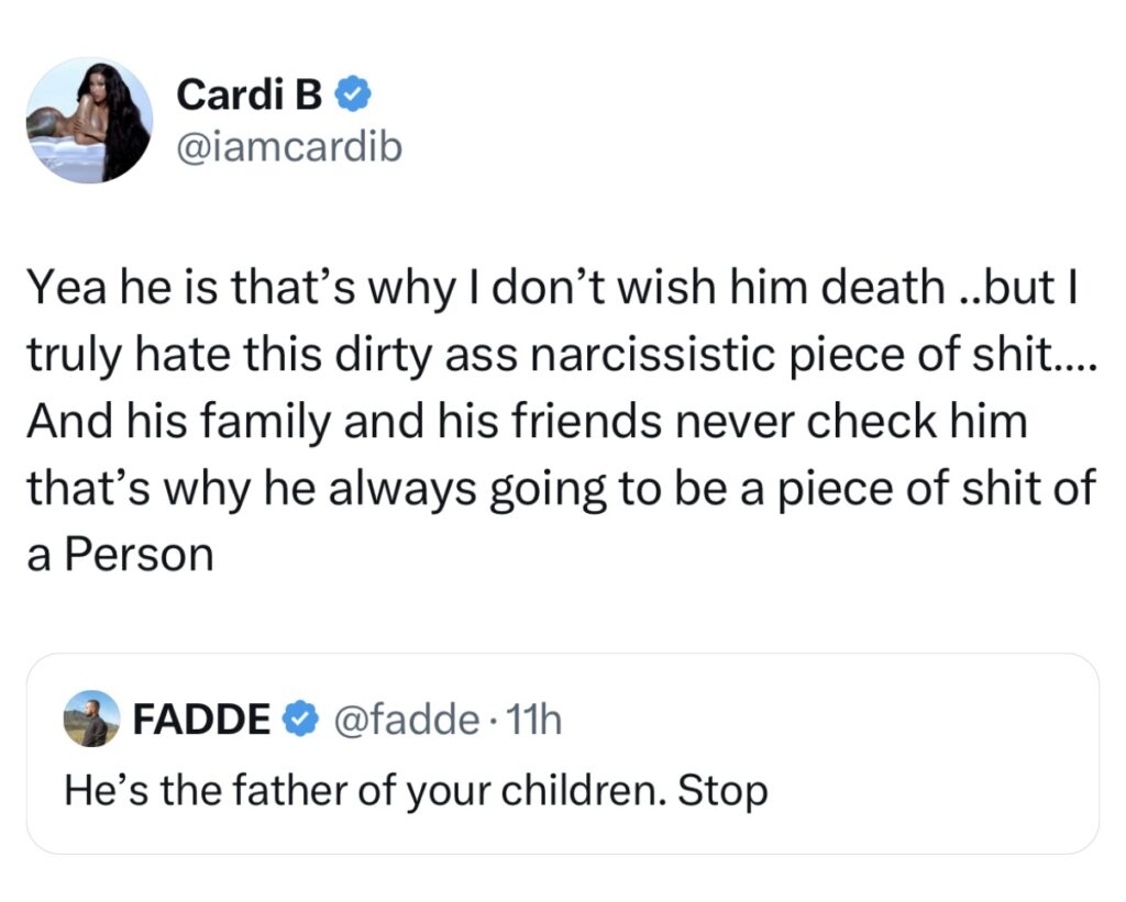 Cardi B tweets about Offset