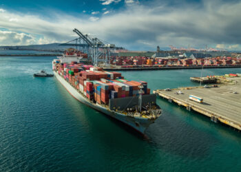 cargo container ship docks