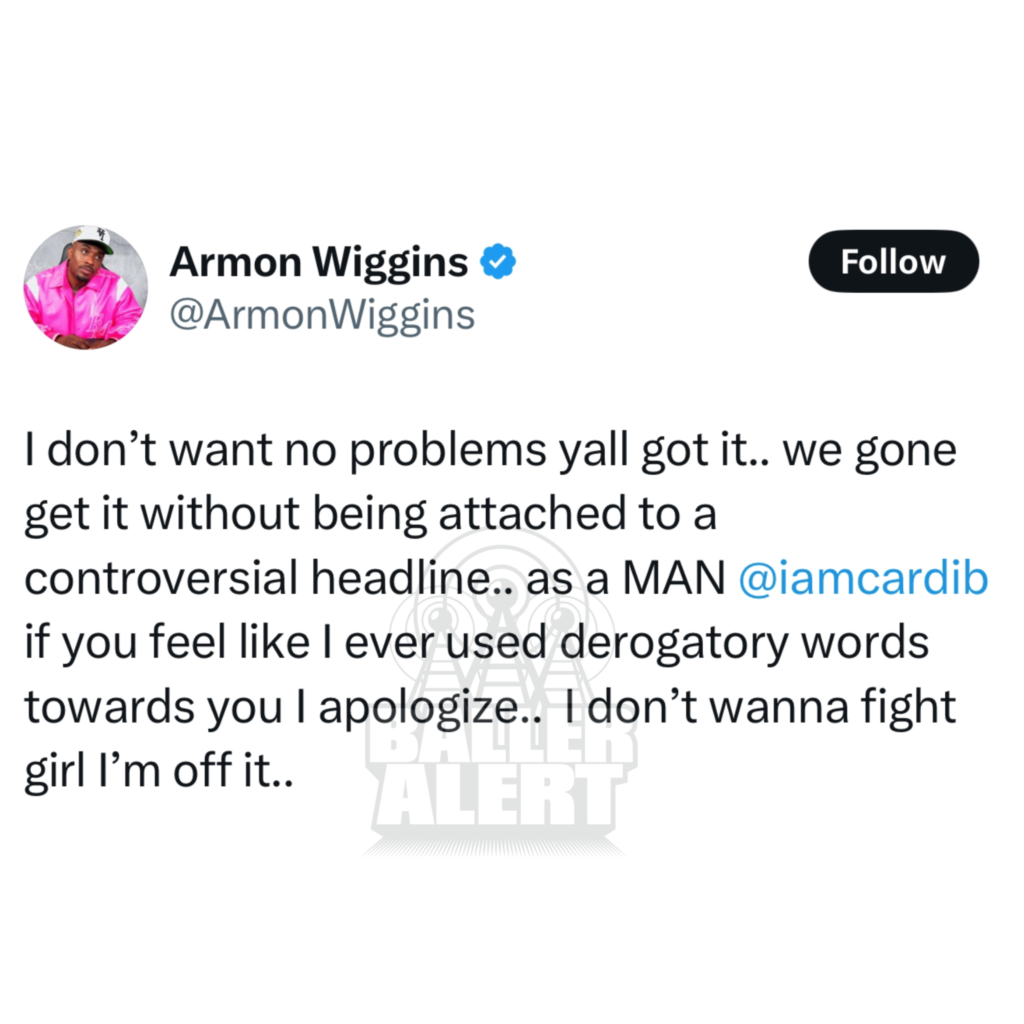 Cardi B and YouTuber Armon Wiggins exchanged words - Baller Alert Cardi B and YouTuber Armon Wiggins exchanged words