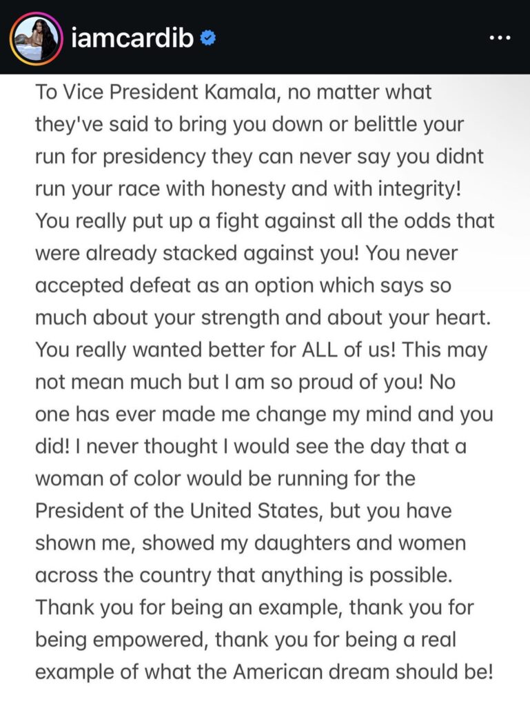 Cardi B message to kamala harris - Baller Alert Cardi B message to kamala harris