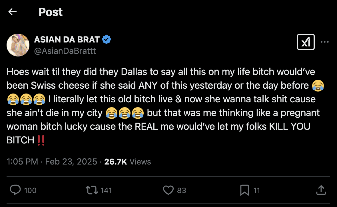 Asian Doll Reveals She Contemplated Having Kash Doll Harmed During Dallas Tour Stop: "I Let You Live ‘Cause You Got Kids" [Video]