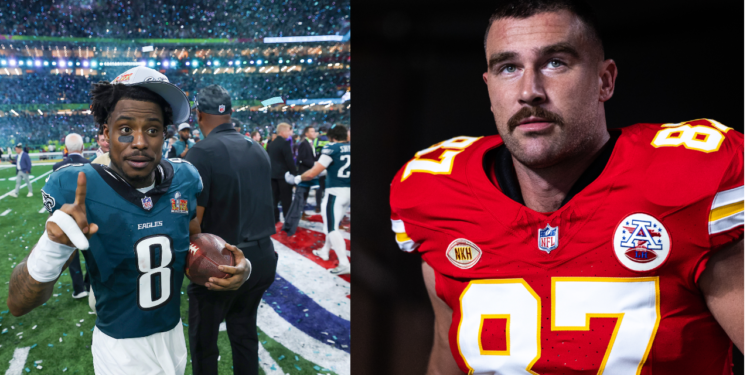 C.J. Gardner-Johnson and Travis Kelce - Baller Alert Eagles' C.J. Gardner-Johnson Trolls Travis Kelce’s Relationship with Taylor Swif