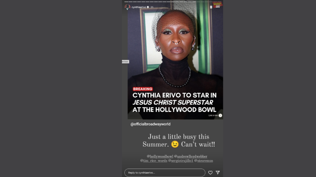 Cynthia Erivo IG story - Baller Alert Cynthia Erivo IG story