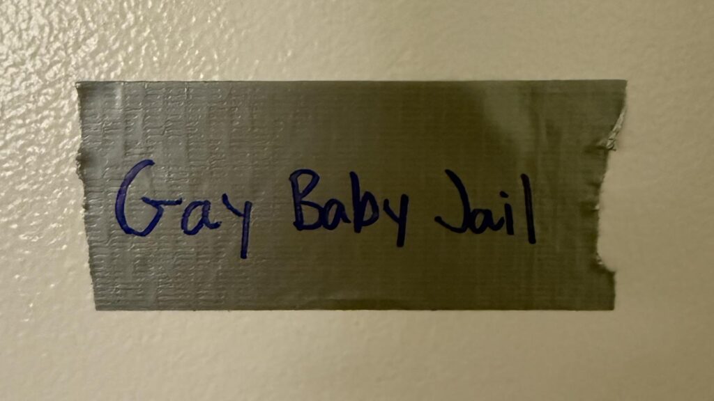 duct tape reading “Gay Baby Jail” left in Griner's room