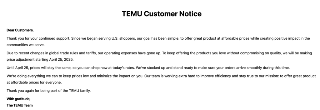TEMU statement