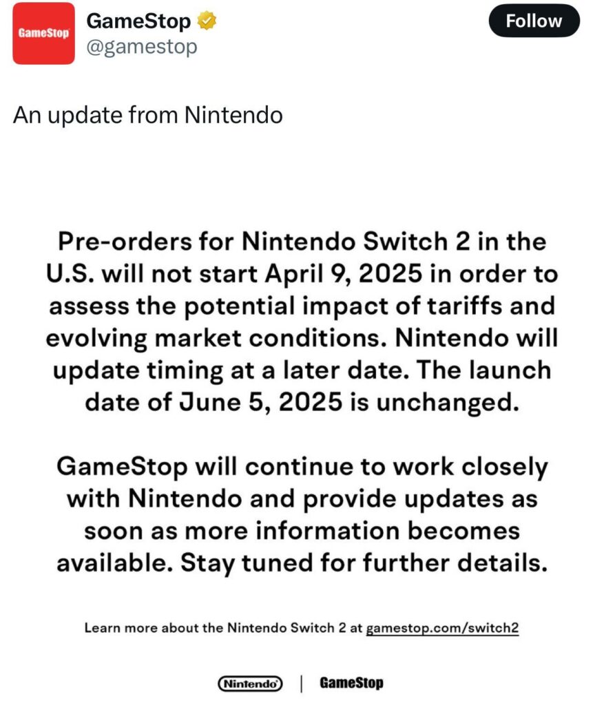 Nintendo Just Delayed U.S. Switch 2 Pre-Orders