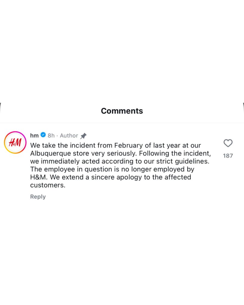 H&M responds to store incident