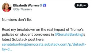 Elizabeth Warren Calls Out Trump’s Student Loan Policies: “Numbers Don’t Lie”