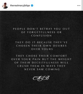  Mary J. Blige Posts Cryptic Message on Betrayal After Misa Hylton Lawsuit Goes Public