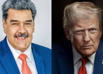 Donald Trump speaking about Venezuela during a press appearance