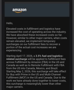 Amazon Fuel and Logistics Surcharge 2026 Raises Seller Fees Amid Rising Oil Costs